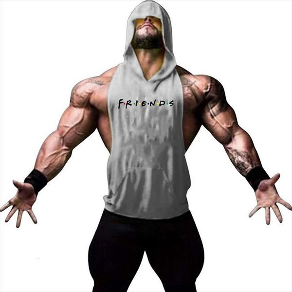 

bodybuilding stringer hooded fitness brand tank men clothing cotton pullover hoody, White;black