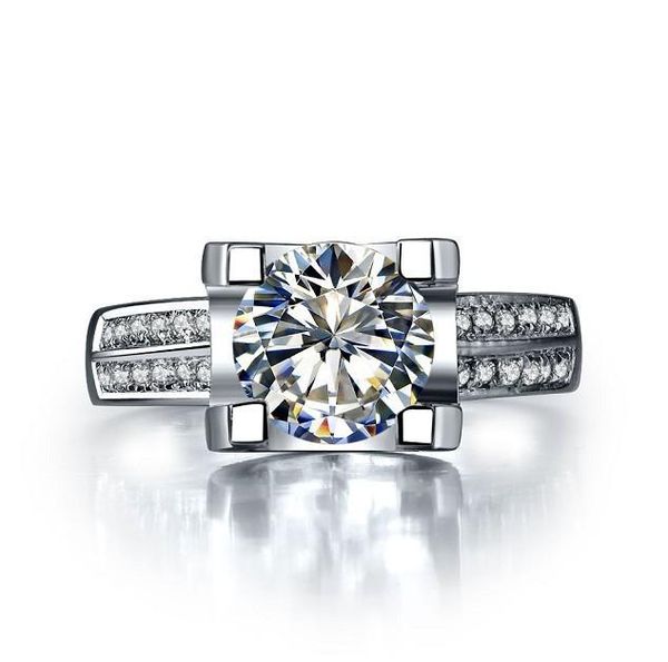 

cluster rings 2ct sterling gold 585 oxhead style undertaken lovely diamond anniversary ring for women brand excellent design, Golden;silver