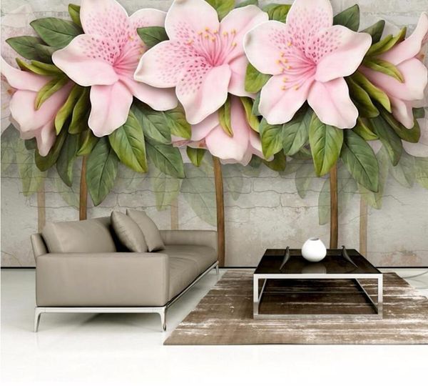 

wallpapers cjsir custom po wallpaper mural wall stick 3d stereo pink flower leaf brick tv background papel de parede decor