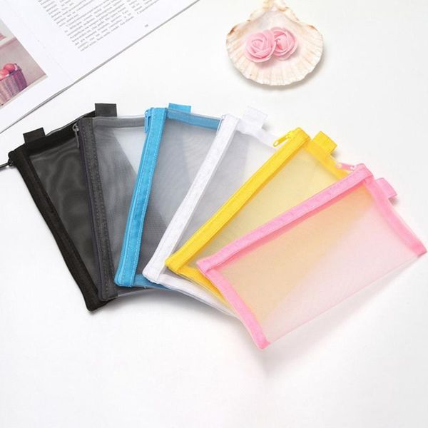 

pencil bags simple transparent nylon bag zipper pen case pouch stationery student large capacity office school supplies
