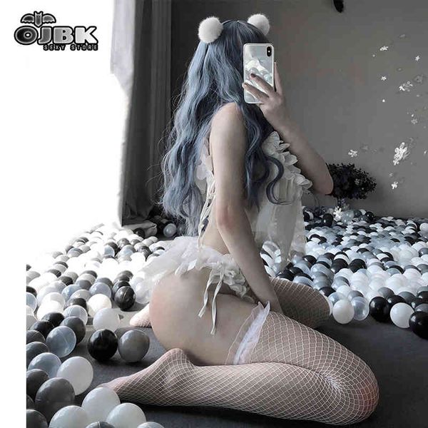 

ojbk women lingerie white transparent lace flower dress bustier sleepwear brocade erotic see through costumes dropship, Black;white