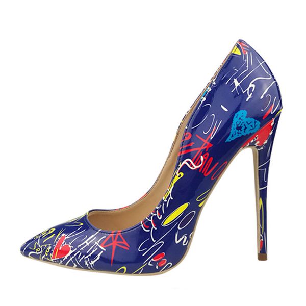 

sandals fashions female graffiti shoes colored wedding pumps footwear ladies pointed high heels big 35-42 4xl0, Black