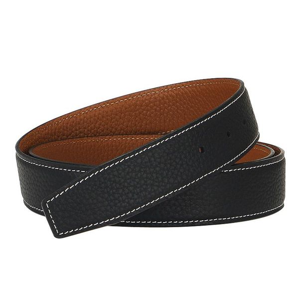 

belts leather lychee pattern belt strips men's smooth buckle double-sided available cowhide car white line body, Black;brown