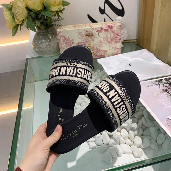 

d family embroidered old flower letters printed flat slippers for women ysj tu7q, Black