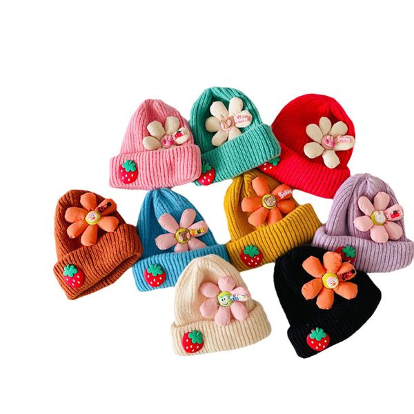 

kids hats girls caps autumn winter baby hat wool crochet knitted beanie cap warm accessories sweet big flowers children wear 2-6y b8709, Yellow