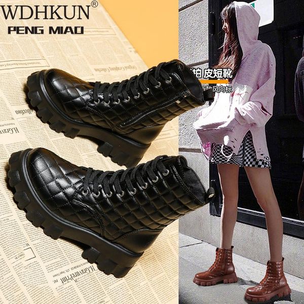 

boots fashion winter motorcycle for women lace-up mid-calf black white spring pu leather hiking shoes