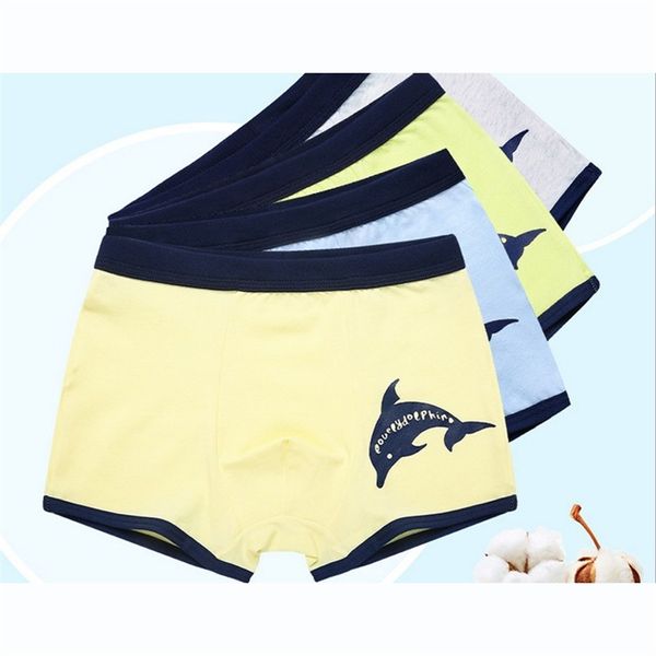 Alta Qualidade Boys Cotton Boxer Shorts Calcinha Kids Dolphin Underwear para 2-16 anos Adolescente Adolescente 4 Pçs / lote 211122