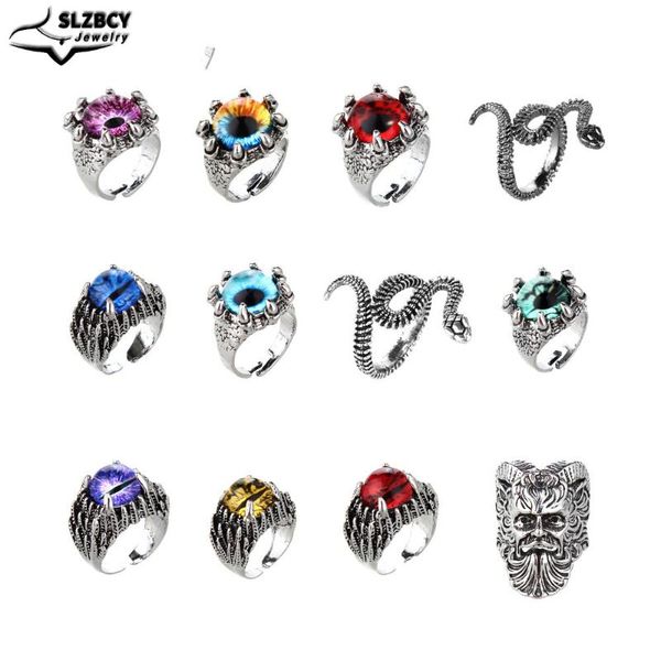 

snake rings retro animal gothic boho opening adjustable crystal punk vintage mood evil eye fingerring jewelry accessories gifts cluster, Golden;silver