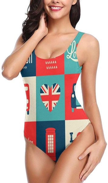 

women's one piece swimsuits bikini bathing suit monokini swimwear vintage i love london union jack british flag bus one-piece suits