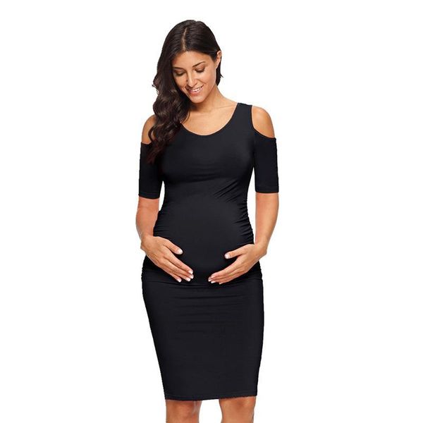 

maternity dress, fashionable short-sleeved off-shoulder round neck tight-fitting pleated dress casual long dresses, White