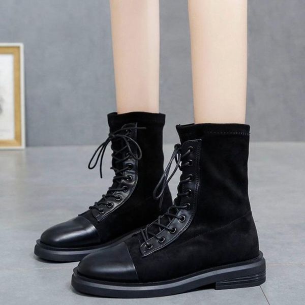 

boots women square heels ankle low fashion for autumn comfortable flock black