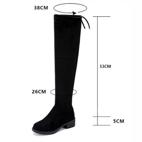 

boots winter over the knee women stretch fabric thigh high lace up woman flat shoes long bota feminina 660, Black