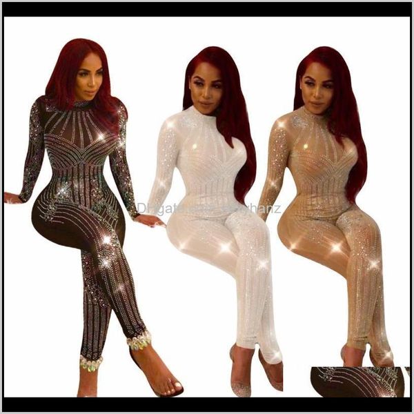 Jumpsuits Damen Kleidung Kleidung Kleidung Drop Lieferung 2021 Sparkly Stil Strampler Frauen Ganzkörperansicht Sexy Club Jumpsuit Pailletten Tight Show Body