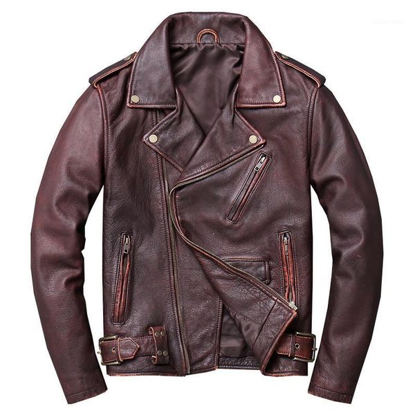 

men's leather & faux 2021 vintage brown american motorcycle jacket plus size xxxxxl genuine cowhide spring short biker's coat, Black