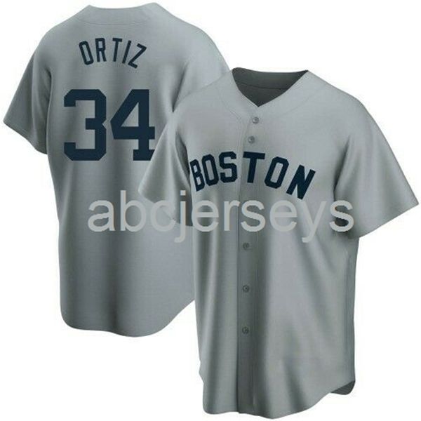 

david ortiz #34 gray ver2 aop baseball jersey xs-6xl, Black