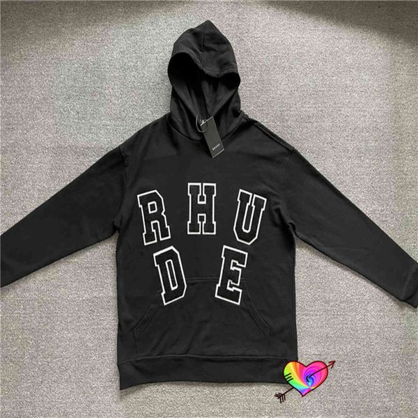

men's women's hoodies with embroidered rhude, 1:1, premium, curly, cotton, large pullover, Black