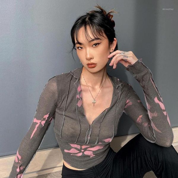 

women's t-shirt explosive deep v-neck long-sleeved printed, White