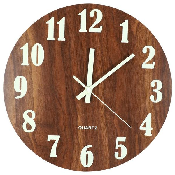 

wall clocks 12 inch night light function wooden clock vintage rustic country tuscan style for kitchen office home silent & non-ticking