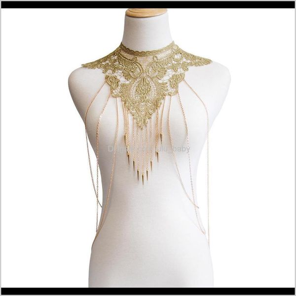 

belly chains jewelry drop delivery 2021 european and american gothic womens necklace lace false collar metal body chain selling well y86wm, Silver