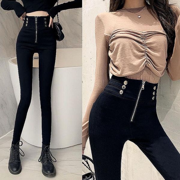 

women spring autumn vintage straight pant lady slim zipper high waist plus size harem female casual solid trouser i425 women's pants &, Black;white
