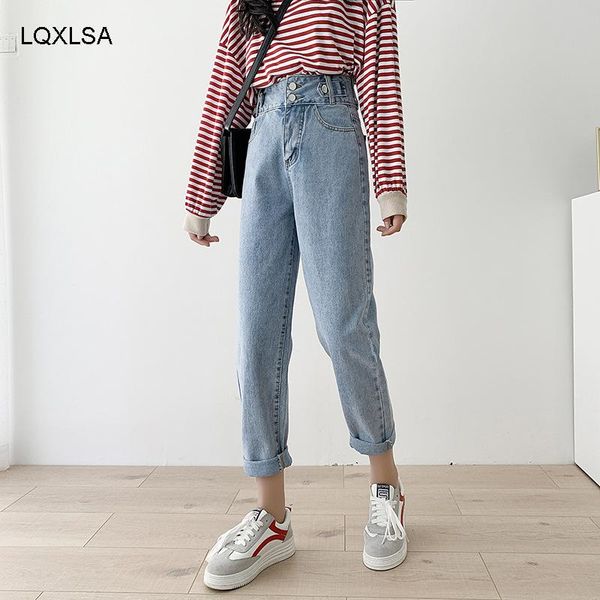 

women harem pants high waist jeans female loose washed wide lleg trousers casual foot pleated fashion comfortable denim jean women's, Blue