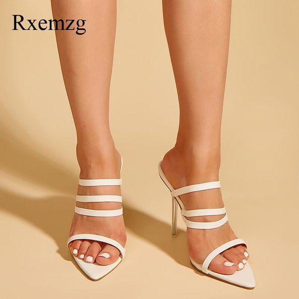 

slippers rxemzg summer 2021 transparent heel pointed toe high heels women shoes fashion narrow band party woman sandals, Black