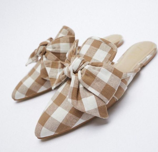 

slippers shoes women cover toe flock butterfly-knot summer slides pantofle soft pointed flat 2021 pu rome rubber, Black