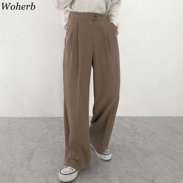

spring solid vintage retro wide leg pants loose korean chic all-match high waist women trousers fashion pantalones 210417, Black;white