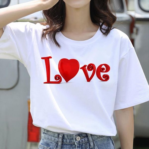 

letter love casual girl womens t shirts fashionable harajuku graphic, White