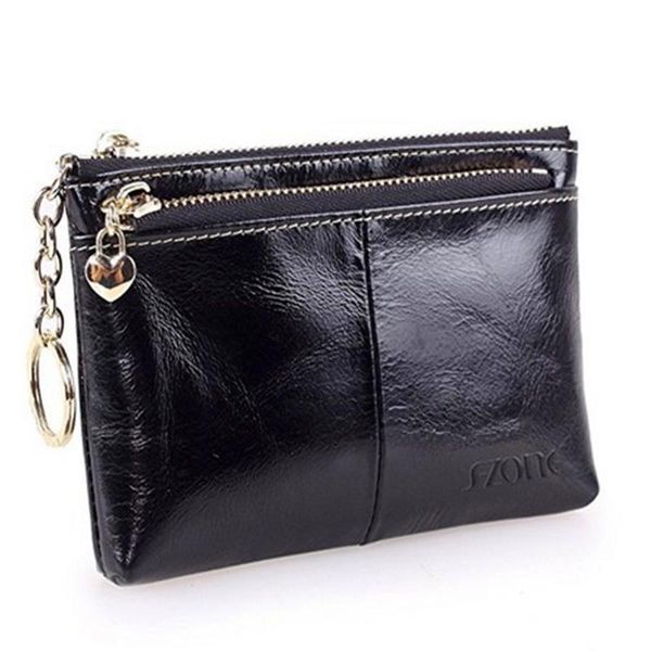 

wallets style european and american-style women's fashion full-grain leather double zipper purse key, Red;black