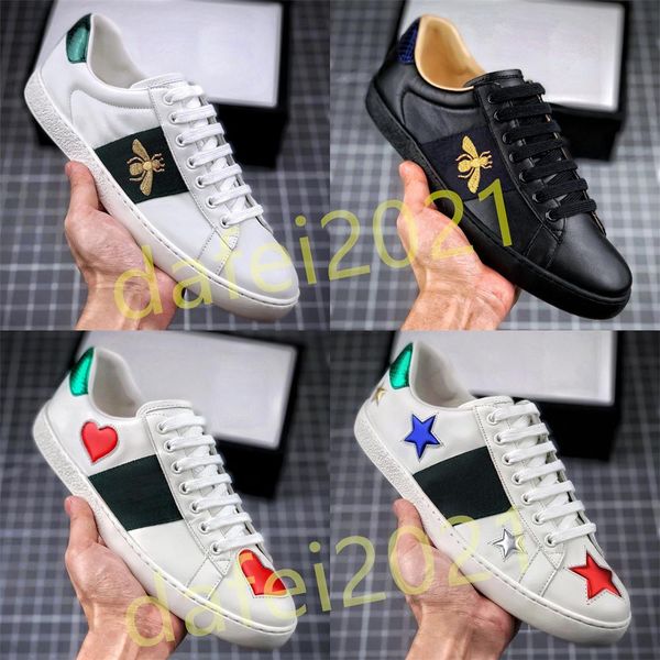 

mens italy bee walking casual shoes women flat leather shoe tiger green red stripes embroidered couples trainers des chaussures a9, Black