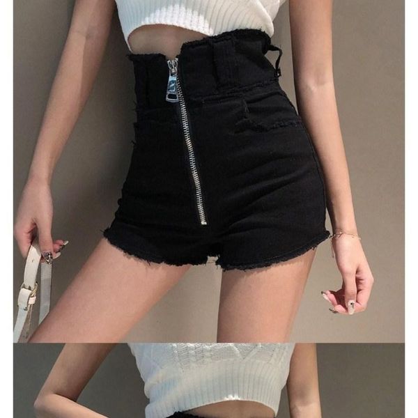 

women's black denim shorts spring and autumn 2020 new white elastic korean high waist zipper slim pants, White;black
