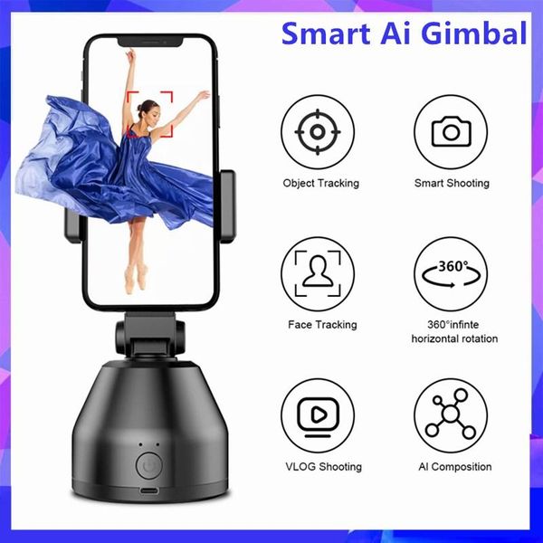 

all-in-one auto smart mobile phone stand ai gimbal 360Â° rotation face tracking camera personal robot cameraman selfie monopods
