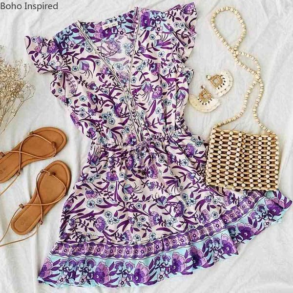 

inspired purple multi print v-neck mini party layered cascading ruffle new summer dress 210412, Black;gray