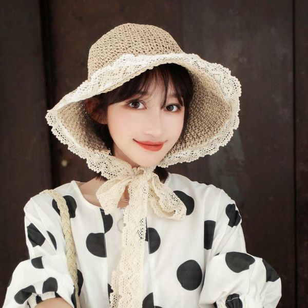 

beanies hat straw female summer small lace along the beach and fresh seaside resort sun hats for women