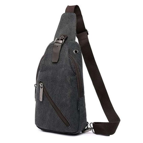 

men's chest bag men canvas pack usb backbag with headphone hole functional travel organizer male sling waist bags