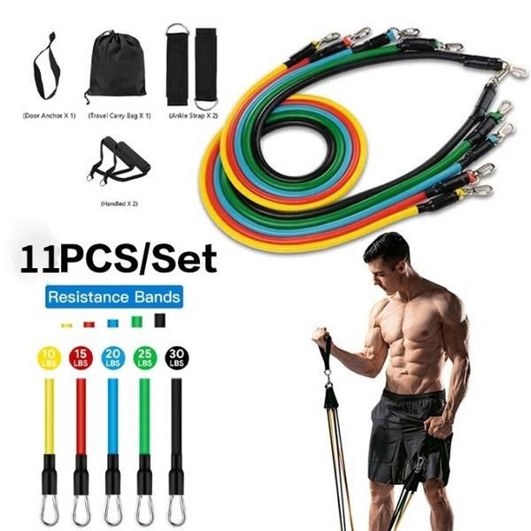 

pcs elastic fitness resistance band yoga stretch pull rope back muscle strength training belt handle ankle door anchor bands