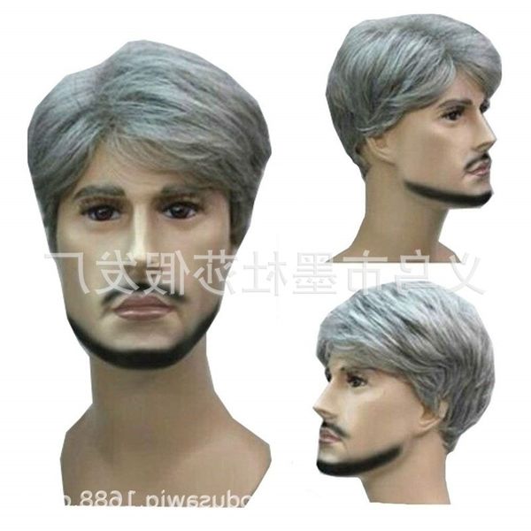 

wigs monthly sales 500 fluffy headgear men's grey short curly hair, Black