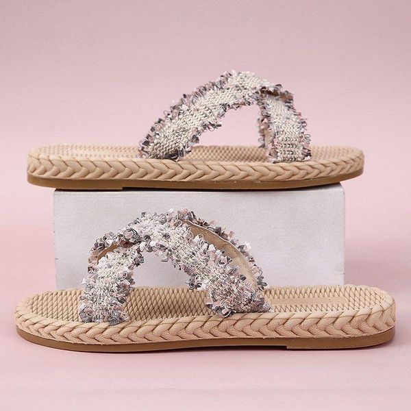 

sandals 2021 flat slippers women summer wild large size high heel mid-heel buckle open toe flock pumps shoes, Black