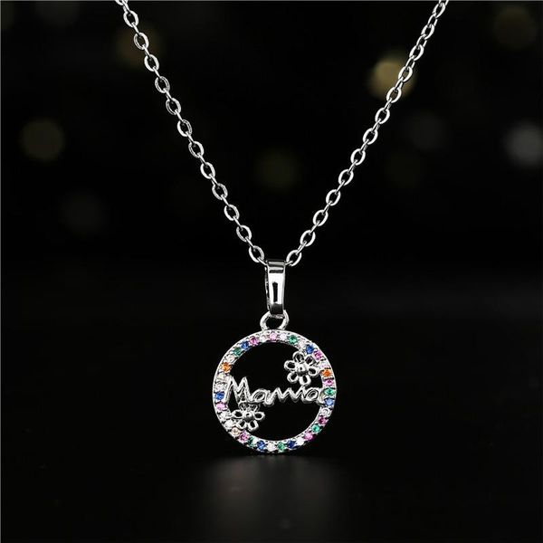 

fashion round charm cute mama sunflower pendant necklace for women copper cubic zirconia jewelry mother's day gift necklaces, Silver