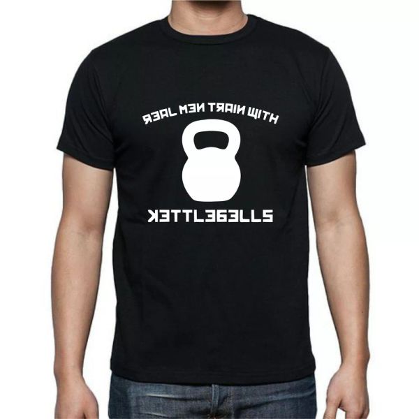 

real men train with kettlebells lift weights t shirt tee, White;black