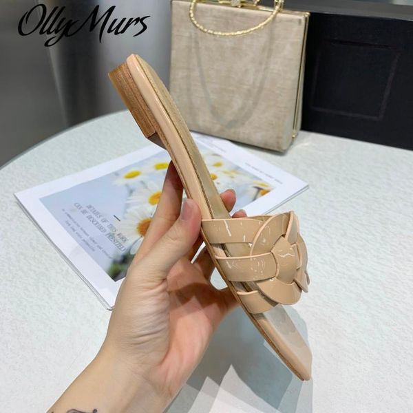 

summer one strap ladies flat bottomed slippers open toe real leather cross weaving outdoor woman, Black