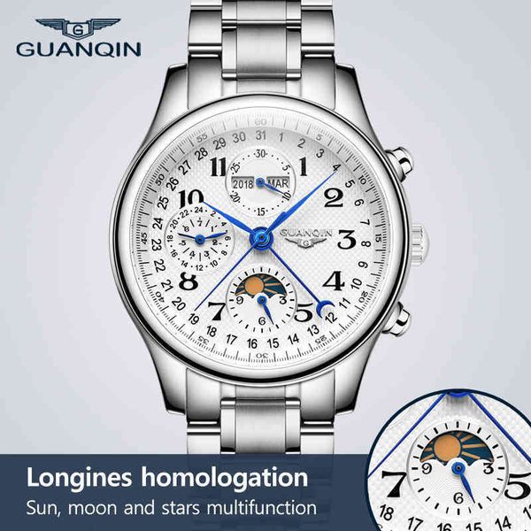 

automatic guanqin watches luxury mark for men clock men mechanical relogios masculino, Slivery;brown