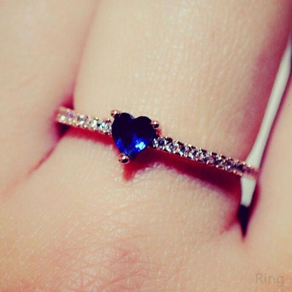 

korean dadongmen plated 18k love blue simple micro set zircon tail ring, Silver
