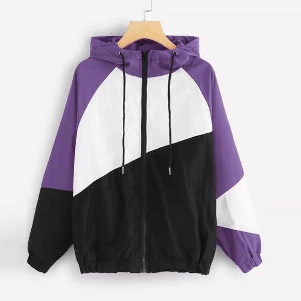 Zip Up Hoodies Moletons Para Mulheres Manga Longa Patchwork Skinsuits Com Capuz Zíper Casual Casaco Esportivo Roxo Nuestras Sudaderas Jacke Feminino