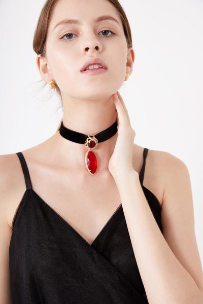

chokers 2021 antique collection velvet ribbon ruby pendant vintage necklace women's luxury jewelry, Golden;silver
