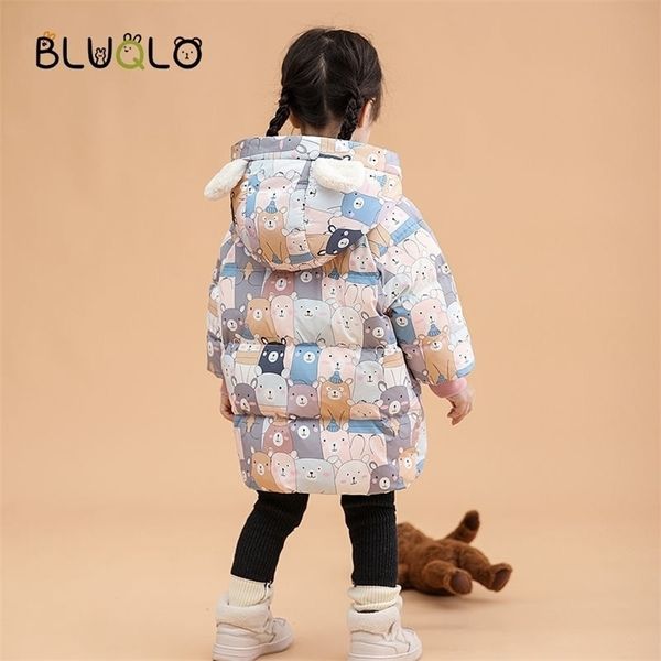 Inverno Crianças Roupas Long Parka Jaqueta Bebê Menina Revestimento Snowsuit Outerwear Capuz Crianças Casaco para Down 211027