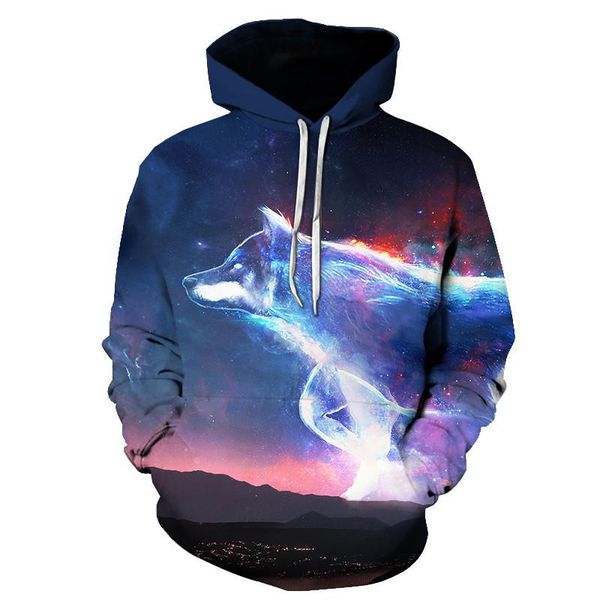 

men's hoodies & sweatshirts summer and wolf animal graphics hooded 3d printing fashion sports o-neck loose casual trend all-match swe, Black