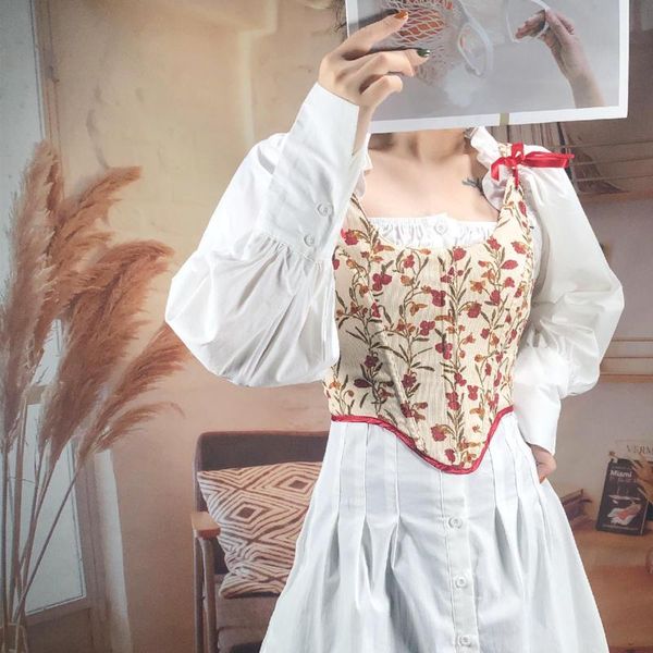 

women's shapers vintage sweet bow flower corset side zipper lace up tummy slimming control underbust shapewear party victorian bustiers, Black;white