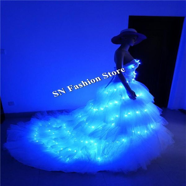 

party decoration ss8-1 ballroom dance led costumes women luminous light dresses bra bar stage singer wears clothes dj skirt